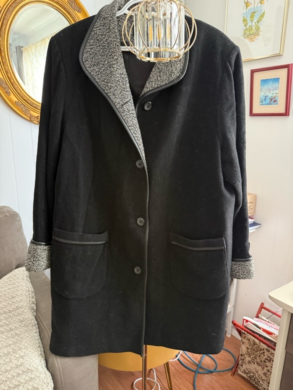 Fen-Nelli Italian Wool Cashmere Blend Coat Salt Pepper Trim Quite Luxury 18W - Picture 6 of 6